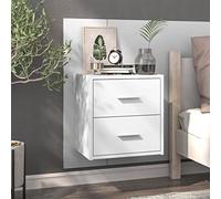 Ziaphsol Wall-Mounted Nightstand White Gloss Finish with Drawer Modern Scandinavian Bedroom Furniture for Living Room Or Bedroom Space Saving Compact Design