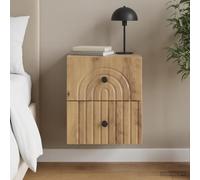 Ziaphsol Wall-Mounted Oak Nightstand Vintage Style Compact Storage Cabinet 33 x 34.5 x 40 cm with 2 Drawers for Bedroom Living Room Small Space Decor