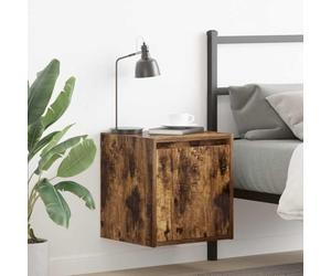 Ziaphsol Wall-Mounted Oak Smoke Finish Bedside Table 38x34x40 cm with Storage Shelf Durable Wood Modern Scandinavian Bedroom Furniture
