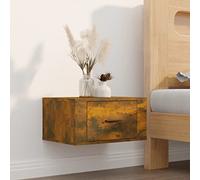 Ziaphsol Wall-Mounted Oak Smoke Finish Bedside Table 50x36x25 cm with Storage Shelf for Bedroom Living Room Modern Scandinavian Wooden Furniture
