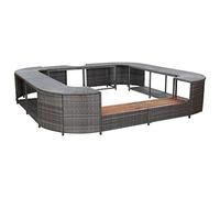 Ziaphsol Whirlpool Bordure carrée grise en polyrotin 268 x 268 x 55 cm avec deux marches en bois d'acacia, pour spa et piscine, facile d'entretien et robuste