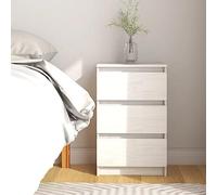 Ziaphsol White Bedside Table 40x29.5x64 cm Solid Pine Wood Bedroom Nightstand with Three Drawers for Storage and Decor in Modern Rustic Style