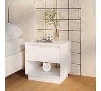 Ziaphsol White Bedside Table 45x34x44 cm Wooden Nightstand with Drawer and Open Storage for Bedroom Living Room Modern Scandinavian Vintage Furniture