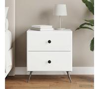 Ziaphsol White Glossy Nightstand 43 x 34.5 x 47.5 cm with Durable Wooden MDF Construction for Bedroom Or Living Room, Multi-Functional Storage with 2 Drawers and Compact Design