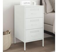 Ziaphsol White Industrial Nightstand 36x39x68 cm Steel Bedside Table with 3 Drawers Adjustable Feet Modern Bedroom Furniture for Living Room and Dormitory