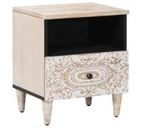 Ziaphsol White Mango Wood Bedside Table 40x33x46cm Compact Nightstand with Drawer Rustic Modern Design for Bedroom Living Room Home Decor