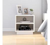 Ziaphsol White Pinwood Bedside Table 40x34x40 cm Scandinavian Modern Nightstand with Two Shelves for Bedroom Living Room Durable Wood Furniture