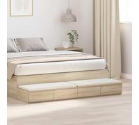 Ziaphsol Wooden Bed Drawer Unit with 4 Storage Drawers in Sonoma Oak 140 x 36.5 x 16.5 cm Modern Minimalist Bedroom Furniture for Nightstand Or Step Stool