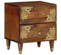 Ziaphsol Wooden Bedside Cabinet with Drawer in Honey Brown Finish 40 x 33 x 46 cm Modern Minimalist Bedroom Storage with Hand-Painted Front and Brass Handles