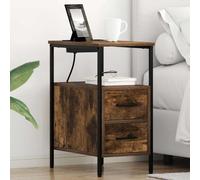 Ziaphsol Wooden Bedside Cabinet with Two Drawers in Smoked Oak 30 x 48 x 61 cm Rustic Bedroom Storage Nightstand with Charging Station for Modern and Vintage Styles