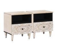 Ziaphsol Wooden Bedside Cabinet with Two Drawers White 40 x 33 x 46 cm Modern Scandinavian Rustic Bedroom Storage Nightstand for Adults and Kids