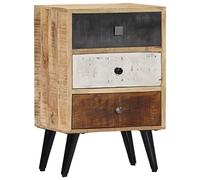 Ziaphsol Wooden Bedside Table 40 x 30 x 60 cm with Three Drawers for Bedroom Modern Scandinavian Design Durable Mango Wood Furniture