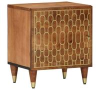 Ziaphsol Wooden Bedside Table 40x33x46 cm with Hand-Carved Floral Motifs Solid Mango Wood Durable Bedroom Furniture with Storage and Stable Top Ideal for Modern Vintage Decor