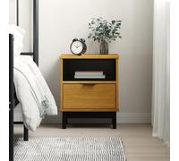 Ziaphsol Wooden Bedside Table FLAM 40x35x50 cm with Drawer and Open Compartment Crafted from Solid Pine Wood in Natural Oak Finish Ideal for Bedroom Or Living Room Modern Vintage Scandinavian Style