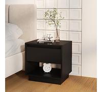 Ziaphsol Wooden Bedside Table in Black Finish 45x34x44 cm Engineered Wood Compact Design for Bedroom, Living Room Or Dorm Room with Drawer and Open Storage Space