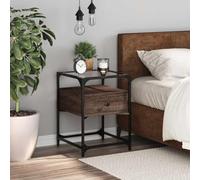 Ziaphsol Wooden Bedside Table in Brown Oak Finish 40x40x55 cm with Glass Top Modern Scandinavian Bedroom Furniture with Storage Shelf and Wall Mount Option