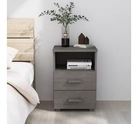 Ziaphsol Wooden Bedside Table in Light Gray Finish Measuring 40x35x62 Centimeters Made of Solid Pine Wood with Two Drawers and Open Compartment