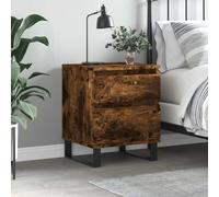 Ziaphsol Wooden Bedside Table in Smoked Oak Finish 40x35x50 cm with Drawer and Storage Compartment Modern Industrial Style Bedroom nightstand with Metal Legs for Living Room Or Bedroom Decor