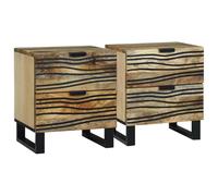 Ziaphsol Wooden Bedside Table Set 2 Pieces Natural Finish 40 x 33 x 46 cm Durable Acacia and Engineered Wood Furniture for Bedroom Nightstand with Storage and Drawer