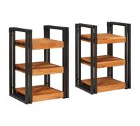 Ziaphsol Wooden Bedside Table Set of 2 in Brown and Black Acacia Solid Wood with Storage Shelves and Drawers for Bedroom Nightstand Furniture for Living Room Or Dormitory