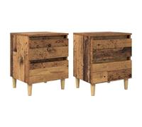 Ziaphsol Wooden Bedside Table with Drawer 2 Pieces Vintage Rustic Style 40 x 35 x 50 cm for Bedroom Living Room Durable Solid Wood Finish
