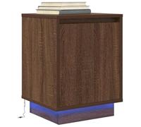 Ziaphsol Wooden Bedside Table with LED Lights 38x34x50 cm in Oak Finish with Storage Drawer Modern Scandinavian Design Bedroom Furniture with USB Port and Wall-Mount Option