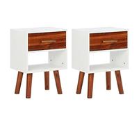 Ziaphsol Wooden Bedside Tables Set of 2 Acacia Solid Wood 40x30x57 cm Retro Design Bedroom Nightstands with Drawer and Shelf for Living Room and Bedroom Decor