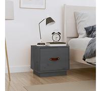 Ziaphsol Wooden Grey Bedside Table 40x34x35 cm Solid Pine Nightstand with Drawer for Bedroom Living Room Modern Scandinavian Rustic Furniture