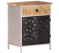Ziaphsol "Wooden Mango Wood Bedside Table 40x30x50 cm with Drawer and Unique Bicycle Chain Wheel Design for Bedroom, Living Room, Modern Vintage Decor