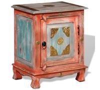 Ziaphsol Wooden Mango Wood Nightstand Orange Vintage Indian Style Bedside Table with Large Storage Cabinet Handcrafted Decor for Bedroom Living Room Or Dormitory