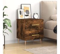 Ziaphsol Wooden Nightstand in Smoked Oak Finish 40x35x47.5 cm with Drawer Storage Metal Legs Modern Scandinavian Bedroom Side Table for Living Room Or Bedroom Decor