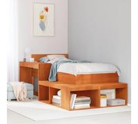 Ziaphsol Wooden Nightstand with Desk in Brown Wax Finish, Multifunctional Storage and Workspace in Rustic Pine Solid Wood, Adjustable Left Or Right Mount