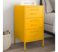 Ziaphsol Yellow Mustard Bedside Table 36x39x68 cm Steel Industrial Style Nightstand with 3 Drawers and Adjustable Legs for Bedroom Living Room Modern Vintage Furniture