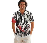 ZIATUBLES Chemise d'été boutonnée pour homme, chemise hawaïenne à manches courtes, haut décontracté, vêtements de plage, S-5XL, zébré, M