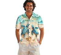 ZIATUBLES Chemise d'été boutonnée pour homme, chemise hawaïenne à manches courtes, haut décontracté, vêtements de plage, S-5XL, Étoile de mer tortue de mer, M