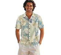 ZIATUBLES Chemise d'été boutonnée pour homme, chemise hawaïenne à manches courtes, haut décontracté, vêtements de plage, S-5XL, Corail rétro, M