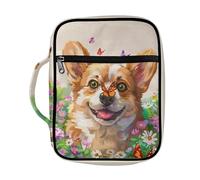ZIATUBLES Corgi Étui de protection pour livres de grande taille avec marque-page et inscription « Dog Daisy Floral Butterfly Print Bible Cover for Christian Outdoor Study »