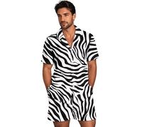 ZIATUBLES Ensemble de pyjama pour homme, tenue d'été, vêtements de nuit doux, col cranté haut et pantalon court avec poches, XS-5XL, Zèbre vintage, M
