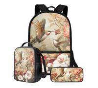 ZIATUBLES Ensemble sac à dos d'école 43,2 cm, sac à déjeuner, trousse à crayons, cartable de grande capacité pour élève du primaire, Colibri rose chinoise, taille unique