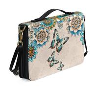 ZIATUBLES Étui de bible bohème en cuir synthétique avec bandoulière - Motif mandala floral et papillon - Léger - Pour homme et femme - Taille L