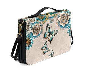 ZIATUBLES Étui de bible bohème en cuir synthétique avec bandoulière - Motif mandala floral et papillon - Léger - Pour homme et femme - Taille 2XL
