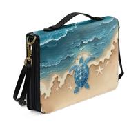 ZIATUBLES Étui de bible en cuir synthétique avec imprimé tortue de mer, étoile de mer, plage, pour homme et femme, sac chrétien avec bandoulière pour livre, taille L