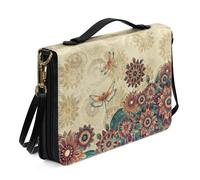 ZIATUBLES Étui de la Bible en similicuir avec bandoulière - Motif mandala et libellule - Léger - Pour homme et femme - Taille 2XL