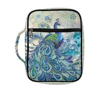 ZIATUBLES Housse de bible à imprimé paon floral pour femmes, hommes, garçons et filles, étui de bible avec poignée, grand sac à main pour étude chrétienne en plein air