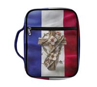 ZIATUBLES Housse de bible avec drapeau français imprimé floral et croix pour femmes, hommes, garçons et filles, étui de transport pour livres de grande taille, protecteur pour étude chrétienne en