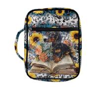 ZIATUBLES Housse de bible avec imprimé teckel, tournesol, vache pour femmes, hommes, garçons, filles, grande capacité, porte-écriture, sac à main, étui de transport pour étude chrétienne en plein air