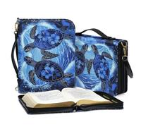 ZIATUBLES Housse de bible avec imprimé tortue d'hibiscus pour homme et femme - Étui de transport avec poches à fermeture éclair et bandoulière - Protection de livre pour étude de prière, taille XL