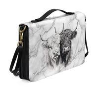 ZIATUBLES Housse de bible en cuir synthétique avec bandoulière - Imprimé vache des Highlands - Léger - Organisateur de livres pour homme et femme - Taille M