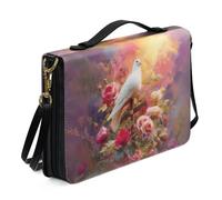 ZIATUBLES Housse de bible en cuir synthétique avec bandoulière - Motif croix de pigeon rose - Léger - Pour homme et femme - Taille M