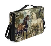ZIATUBLES Housse de Bible en similicuir avec imprimé cheval de forêt rétro pour église - Étui de transport portable pour livres - Pour homme et femme - Fournitures d'étude en plein air - Taille XL